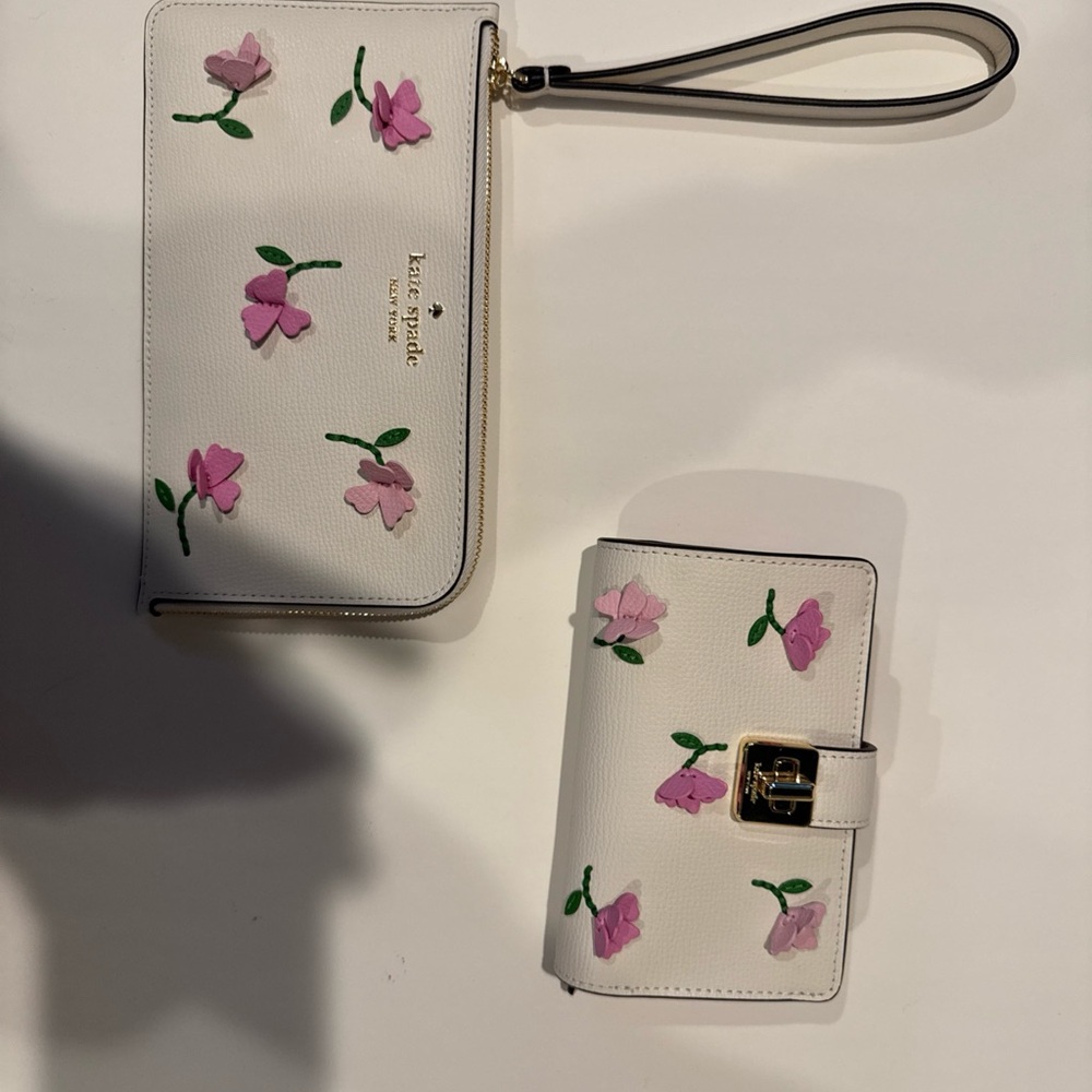 Kate Spade Cream Wallet with Pink Floral Accents